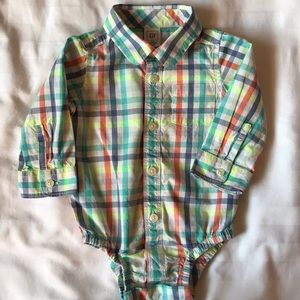 Baby Gap pastel cotton plaid long sleeve onesie/bodysuit snap crotch EUC
